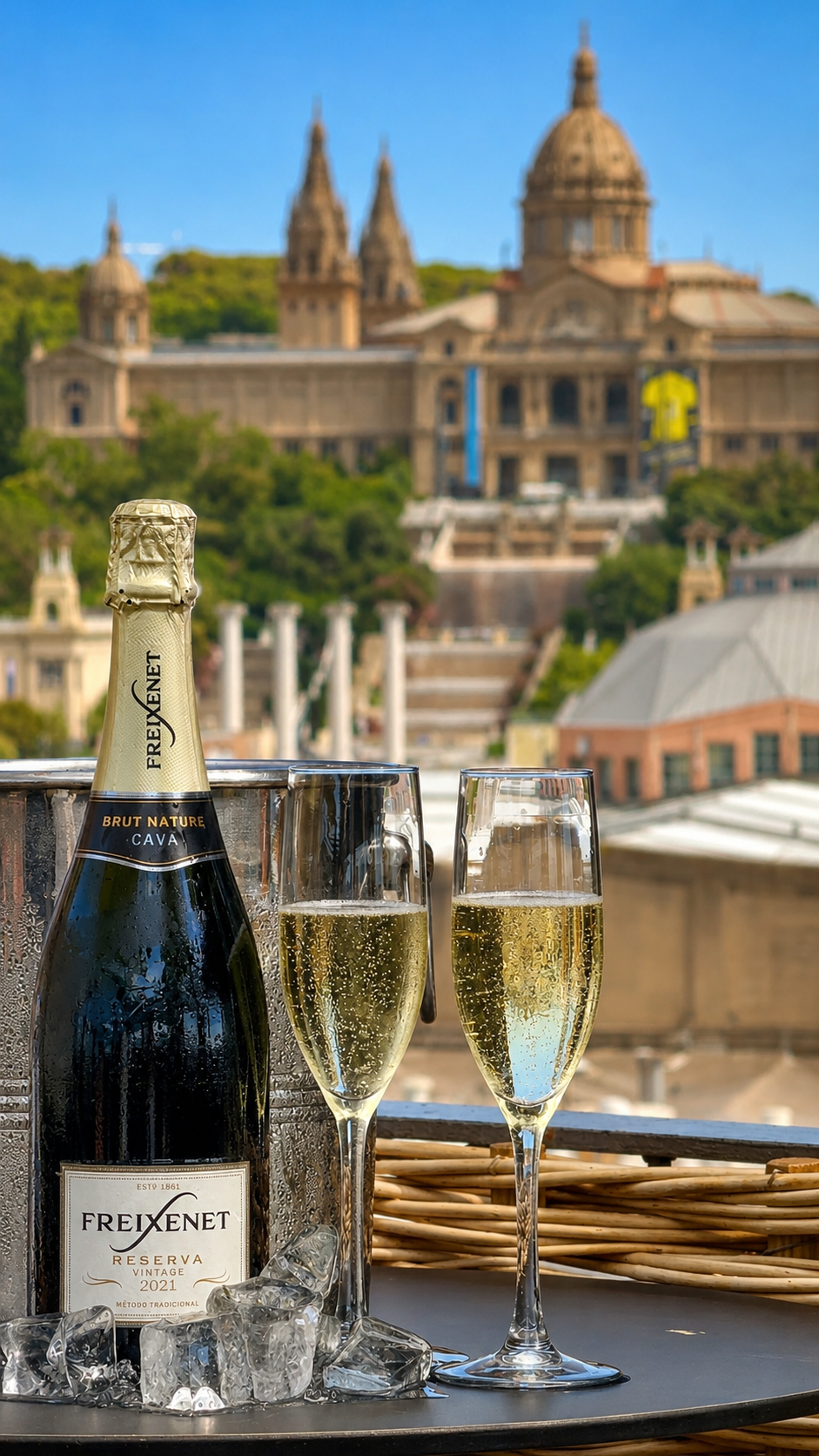 Botella de cava con vistas a Montjuïc en Occidental Barcelona 1929