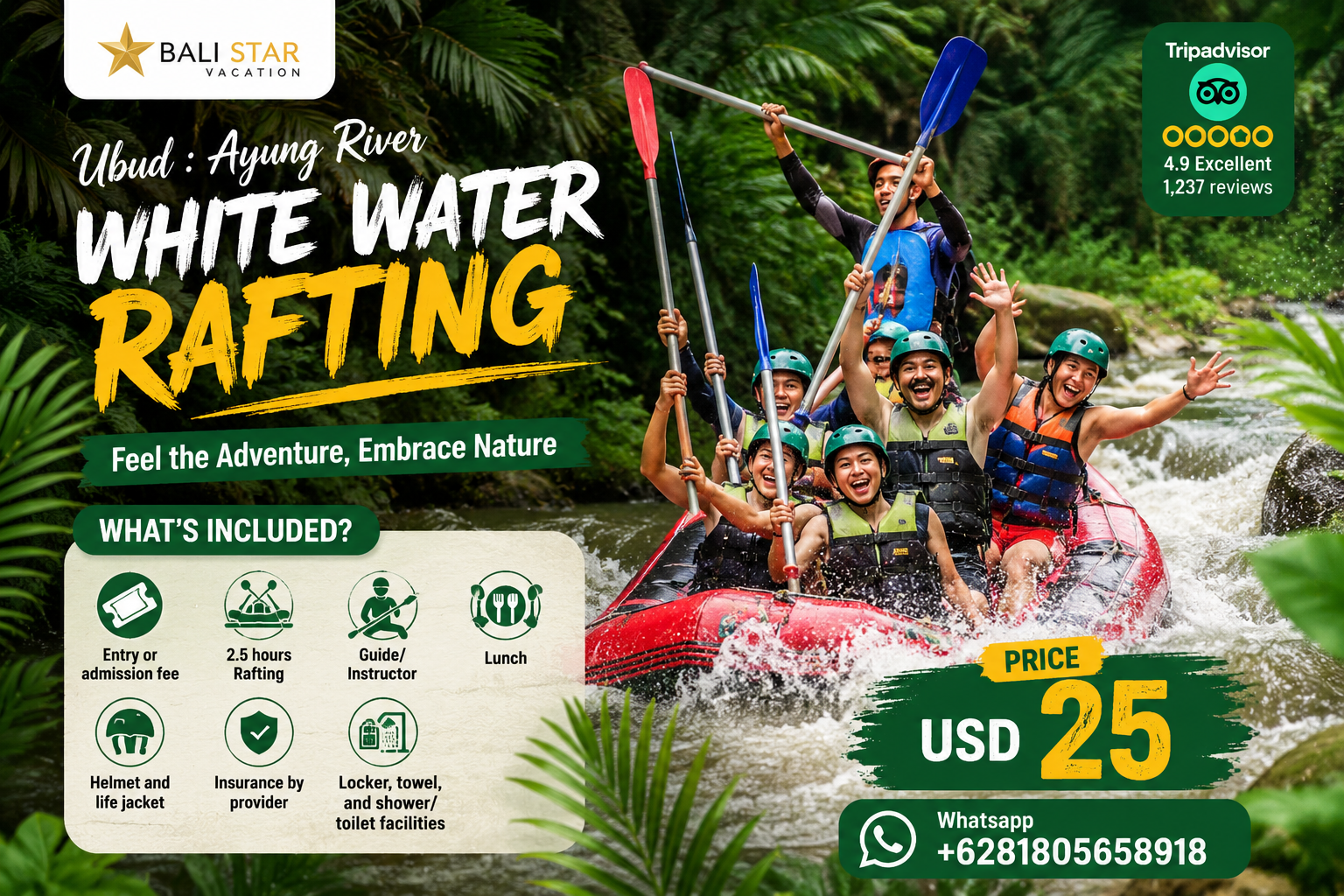Ubud: Rafting en aguas bravas del río Ayung