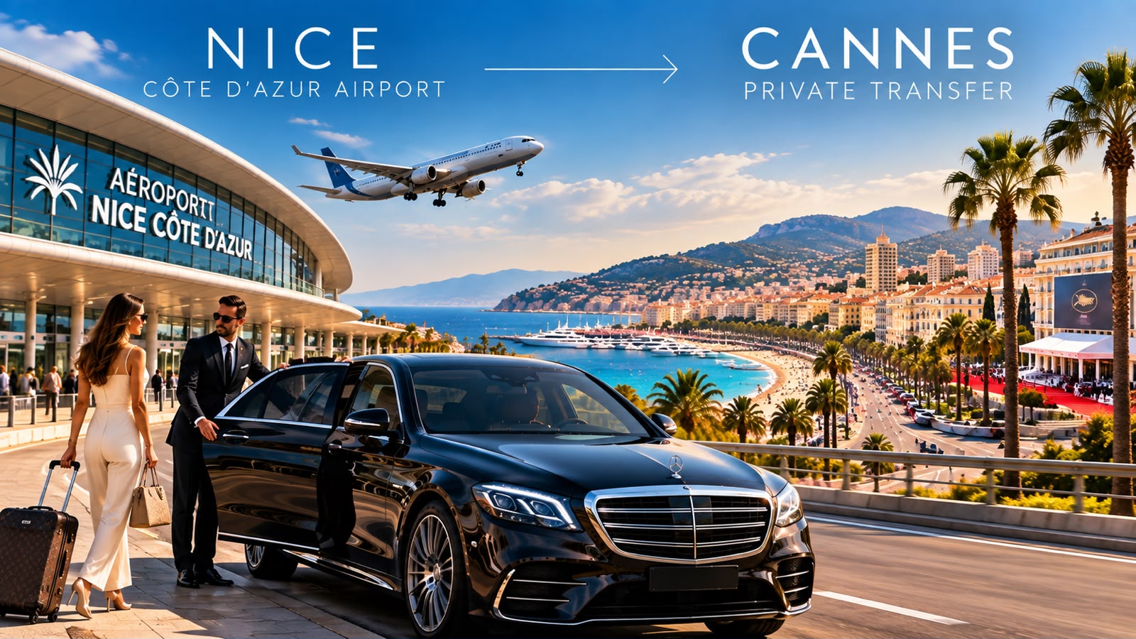 Traslado privado de Cannes al aeropuerto de Niza (NCE) en Mercedes