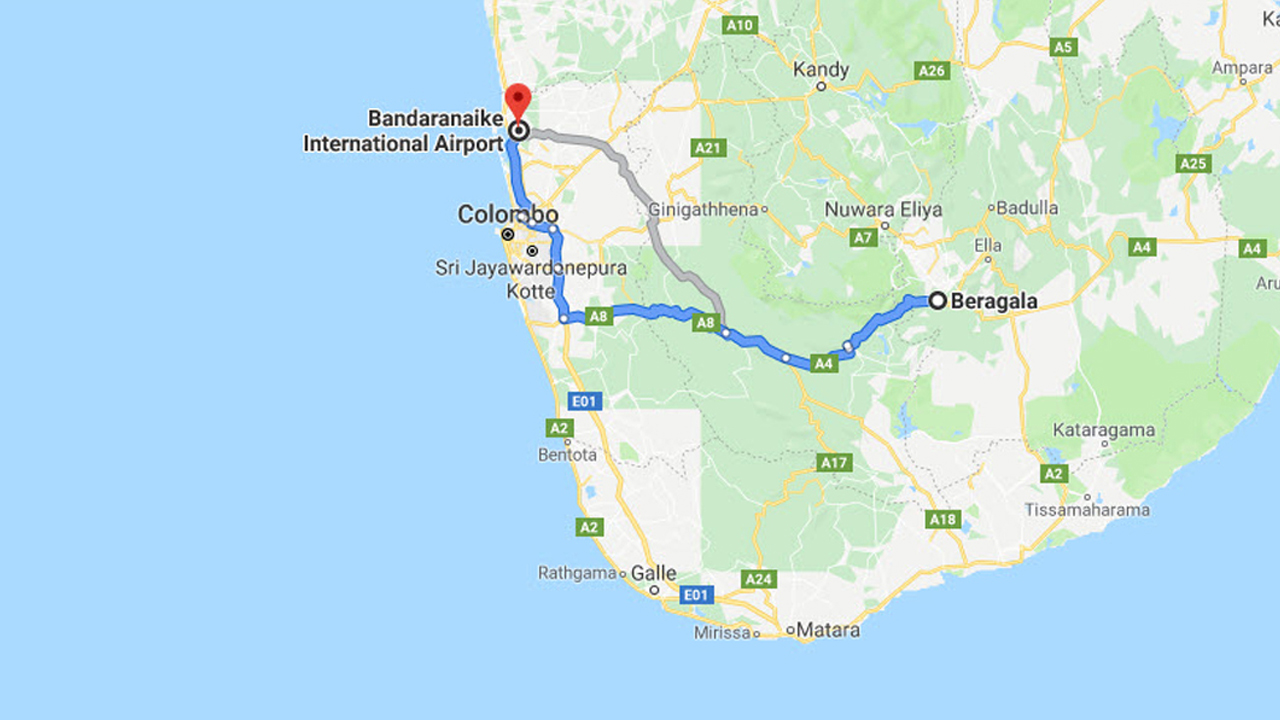 Beragala City to Colombo Airport (CMB) Private Transfer