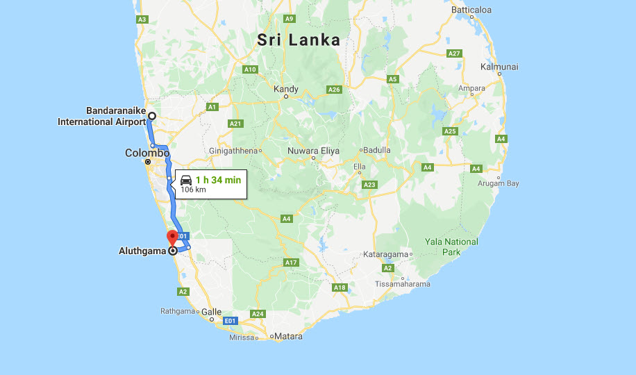 Colombo Airport (CMB) to Aluthgama City Private Transfer