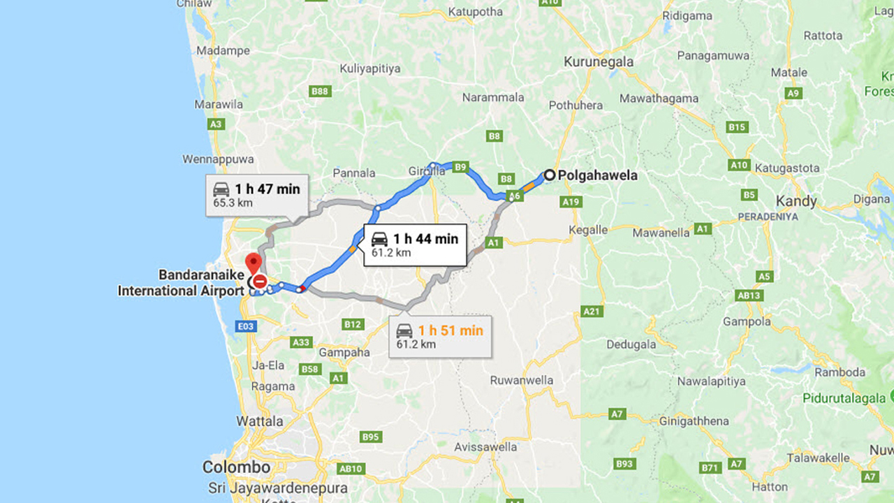 Polgahawela City to Colombo Airport (CMB) Private Transfer