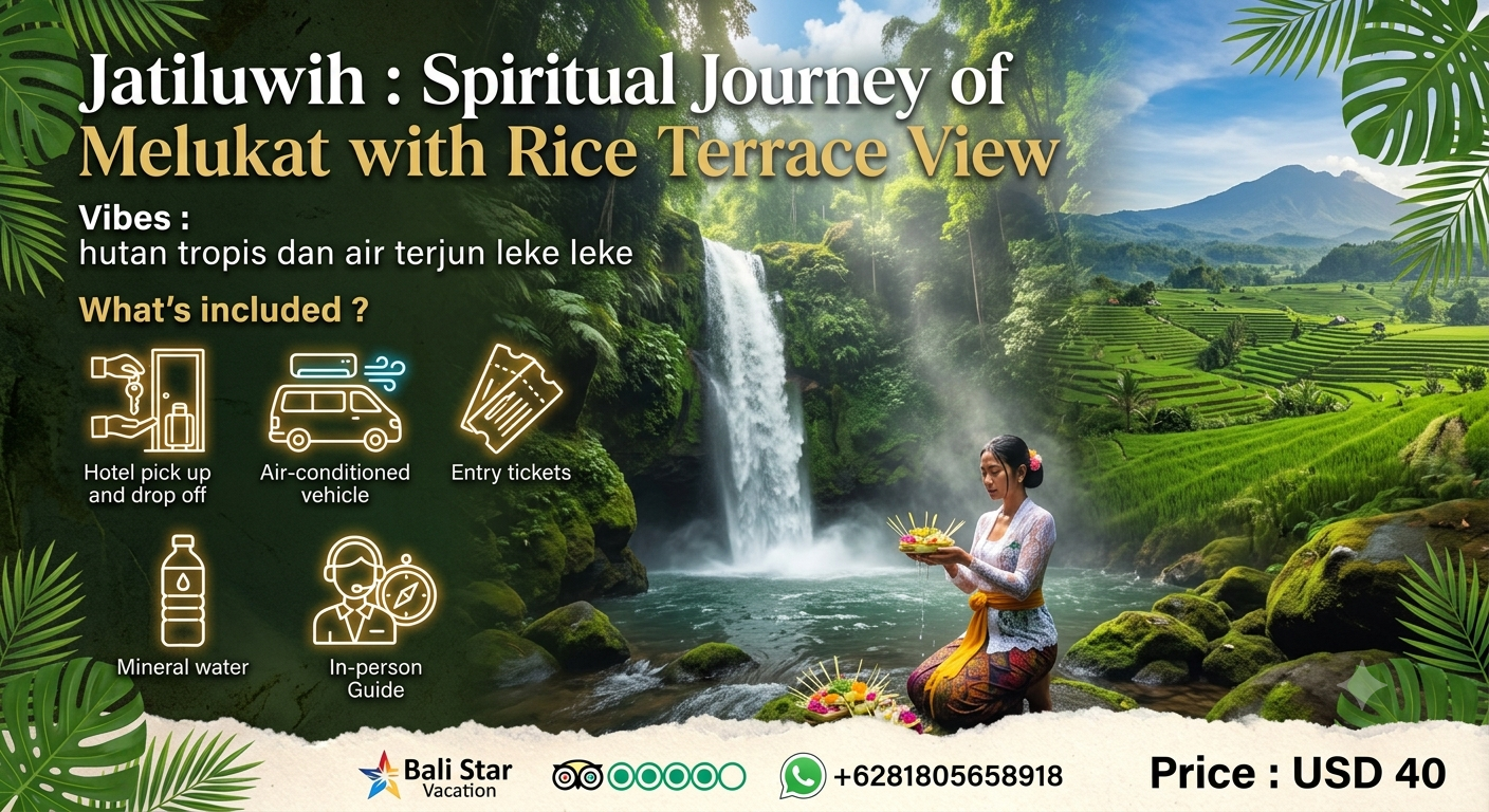 Jatiluwih: viaje espiritual de Melukat con vista a la terraza de arroz