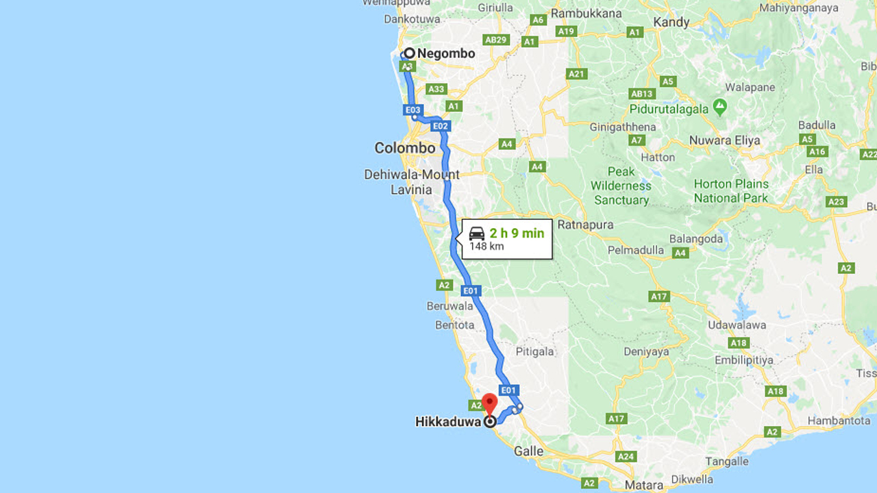 Negombo City to Hikkaduwa City Private Transfer