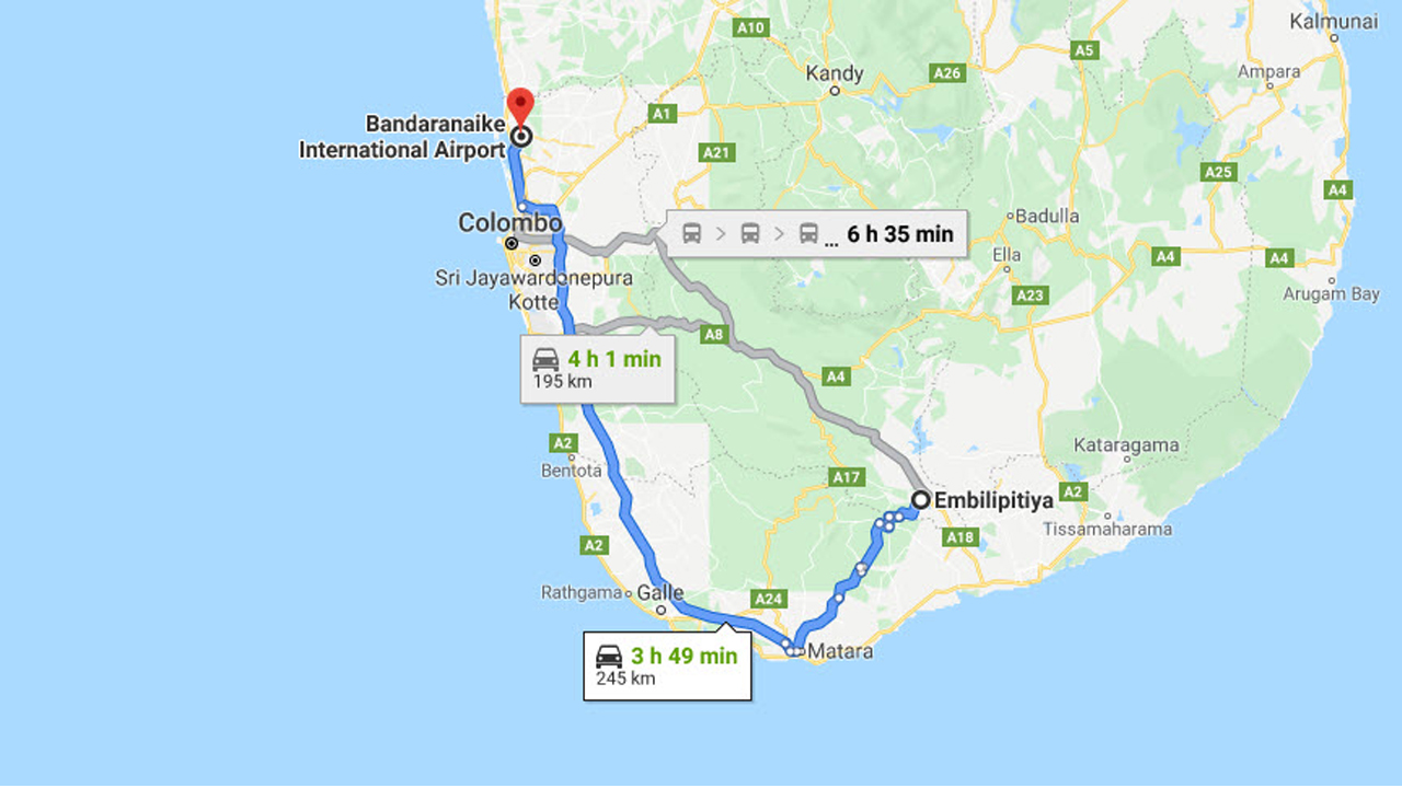 Embilipitiya City to Colombo Airport (CMB) Private Transfer
