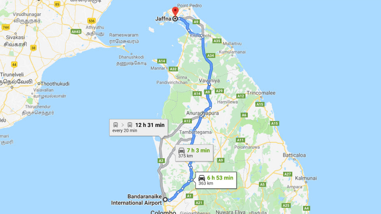 Colombo Airport (CMB) to Jaffna City Private Transfer