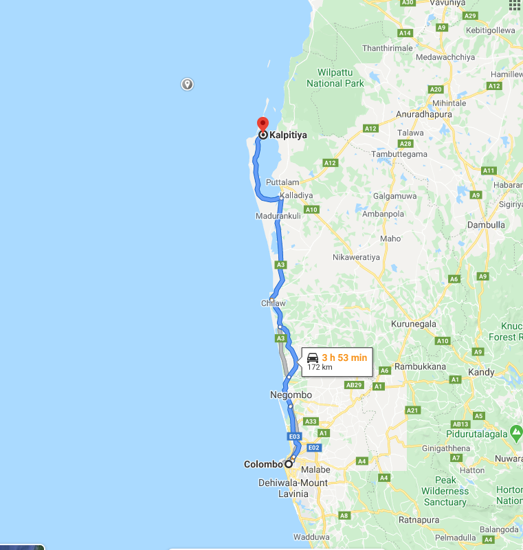 Colombo City to Kalpitiya City Private Transfer