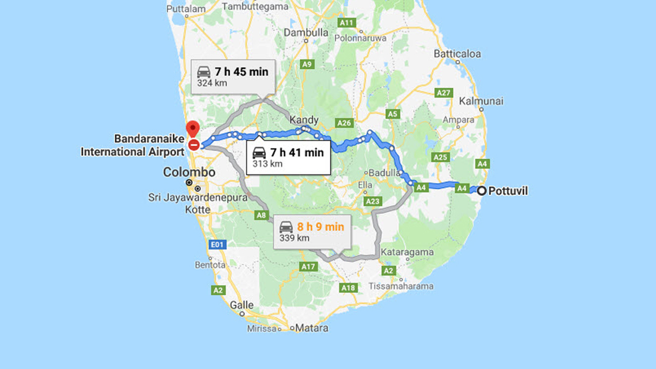Pottuvil City to Colombo Airport (CMB) Private Transfer