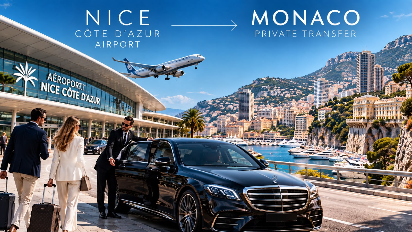 Traslado privado del aeropuerto de Niza Costa Azul (NCE) a Mónaco en Mercedes