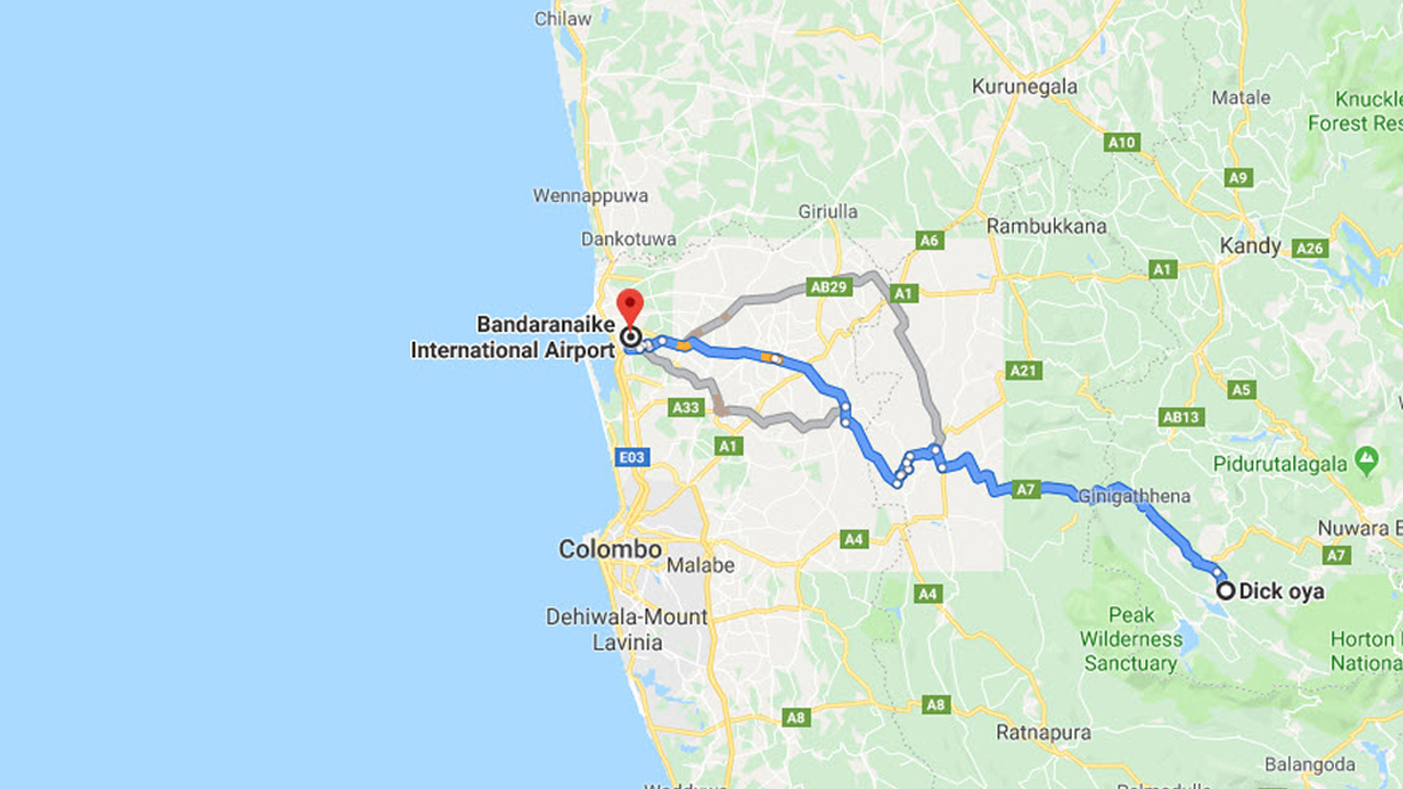 Dickoya City to Colombo Airport (CMB) Private Transfer
