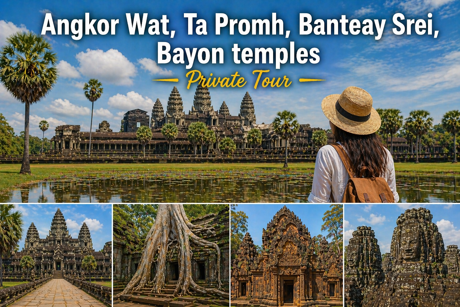 Angkor Wat, Ta Promh, Banteay Srei, Bayon temples Private Full Day Tour
