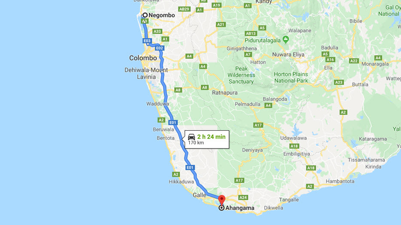 Negombo City  to Ahangama City Private Transfer